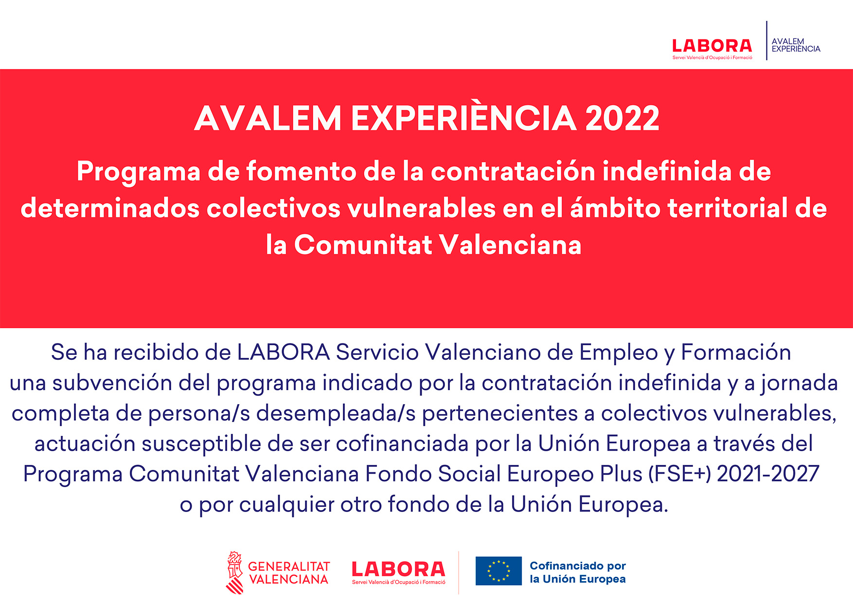 Cartel Subvención LABORA 2022